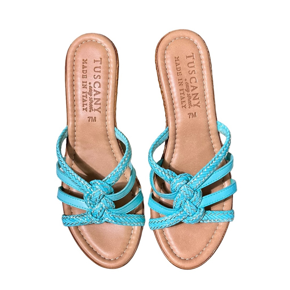 Tuscany by Easy Street Sorano Leather  Sandals Size 7M Turquoise/Gold